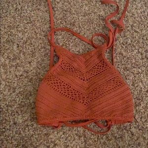 brown/orange high neck knitted bikini